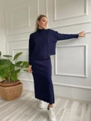 Kadın Fitilli Düğme Detaylı Triko Takım Lacivert - 5