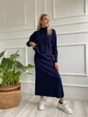 Kadın Fitilli Düğme Detaylı Triko Takım Lacivert - 6