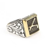 925 Ayar Gümüş ve Bronz Karışımı Desenli Çepni Boyu Erkek Yüzüğü thumbnail 1