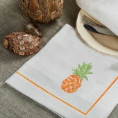 İthal Keten Ananas Nakışlı 4'lü Kumaş Peçete ve runner - 2