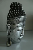 Gümüş Eskitme Görünümlü Buda Kafası / Askılı Duvar Dekoru - 30 cm - 3