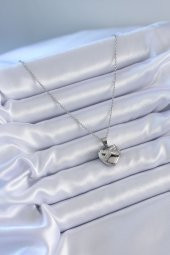 316L Çelik Gümüş Renk Zirkon Taşlı Kalp Model Kadın Kolye thumbnail 2