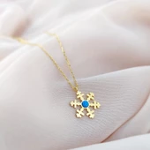 Vaoov 925 Ayar Gümüş Opal Taşlı Gold Kar Tanesi Kolye thumbnail 4