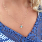 Vaoov 925 Ayar Gümüş Opal Taşlı Gold Kar Tanesi Kolye thumbnail 2