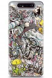 Samsung Galaxy A80 Kılıf Orijinal Seri Anime 03 Kız Arka Kapak Mor - 1