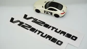 DK Tuning Benz V12 Biturbo Çamurluk Yanı Siyah Logo Amblem 2 Li Set thumbnail 1