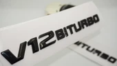 DK Tuning Benz V12 Biturbo Çamurluk Yanı Siyah Logo Amblem 2 Li Set thumbnail 2