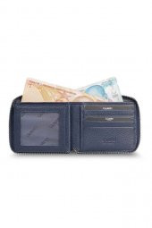 Guard Retro Fermuarlı Hakiki Deri Erkek Lacivert Cüzdan P859 - 3