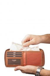 Guard Retro Fermuarlı Hakiki Deri Erkek Taba Cüzdan P859 - 4