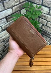 Guard Çift Fermuarlı Taba Hakiki Deri El Çantası Erkek / Kadın P3031 - 2