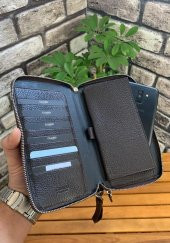 Guard Çift Fermuarlı Kahverengi Hakiki Deri El Çantası Erkek / Kadın P3031 - 1