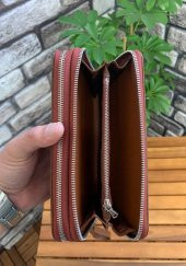 Guard Çift Fermuarlı Taba Hakiki Deri El Çantası Erkek / Kadın P3031 - 3