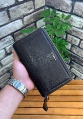 Guard Çift Fermuarlı Kahverengi Hakiki Deri El Çantası Erkek / Kadın P3031 - 2
