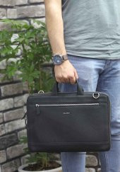 Guard Siyah Hakiki Deri Özel Üretim Laptop ve Evrak Çantası Erkek / Kadın P1796 - 2