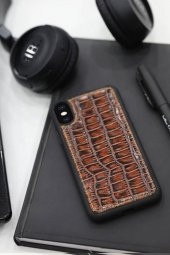 Guard Kahve Büyük Croco Desenli Hakiki Deri iPhone X / XS Kılıfı P1426 - 2