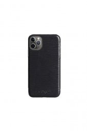 Guard Siyah Yol Deseni iPhone 11 Hakiki Deri Telefon Kılıfı P6017 - 1