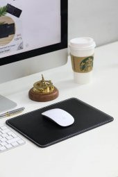 Guard Dikiş Detaylı Siyah Hakiki Deri Mouse Pad 26X20 cm P26X20 - 1