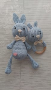 Sevimli Tavşan ve Çıngırak Amigurumi Organik Oyuncak - 1