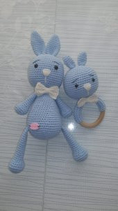 Sevimli Tavşan ve Çıngırak Amigurumi Organik Oyuncak - 2