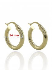 Taşsız Düz Kalın Şişik Günlük Altın Halka Küpe 14 Ayar 24 mm - 5