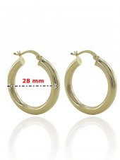 Taşsız Düz Kalın Şişik Günlük Altın Halka Küpe 14 Ayar 28 mm - 4