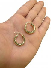 Taşsız Düz Kalın Şişik Günlük Altın Halka Küpe 14 Ayar 20 mm - 3