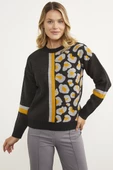 Renkli Leopar Kombinli Triko Kazak - Siyah thumbnail 2