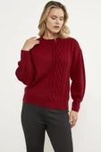 Prenses Kol Örgü Detaylı Triko Kazak - Kırmızı thumbnail 3