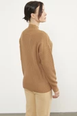 Petek Örgü Dik Yaka Triko Kazak - Kamel thumbnail 5