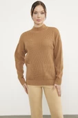 Petek Örgü Dik Yaka Triko Kazak - Kamel thumbnail 1