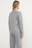 Sıfır Yaka Zik Zak Motifli Triko Kazak - Gri thumbnail 6