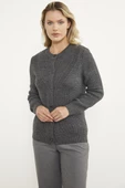 Petek Örgü Düğmeli Triko Hırka - Koyu Gri thumbnail 2