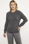 Petek Örgü Düğmeli Triko Hırka - Koyu Gri thumbnail 1