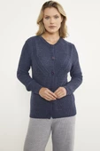 Petek Örgü Düğmeli Triko Hırka - Lacivert thumbnail 2