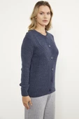 Petek Örgü Düğmeli Triko Hırka - Lacivert thumbnail 4