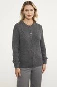 Petek Örgü Düğmeli Triko Hırka - Koyu Gri thumbnail 5