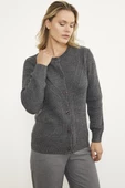 Petek Örgü Düğmeli Triko Hırka - Koyu Gri thumbnail 3