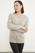 Petek Örgü Düğmeli Triko Hırka - Bej thumbnail 3