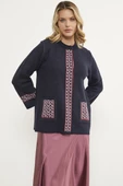 Leopar Detaylı Geniş Kalıp Triko Hırka - Lacivert thumbnail 3