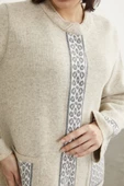 Leopar Detaylı Geniş Kalıp Triko Hırka - Bej - 5