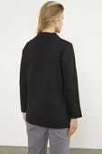 Cepli Gömlek Yaka Fermuarlı Triko Hırka - Siyah - 5