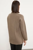 Cepli Gömlek Yaka Fermuarlı Triko Hırka - Sütlü Kahve - 4