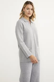 Cepli Gömlek Yaka Fermuarlı Triko Hırka - Açık Gri - 2