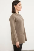 Cepli Gömlek Yaka Fermuarlı Triko Hırka - Sütlü Kahve - 3