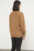 Sıfır Yaka Düğmeli Triko Hırka - Kamel thumbnail 6