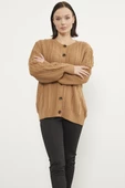 Sıfır Yaka Düğmeli Triko Hırka - Kamel thumbnail 2