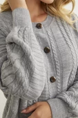 Sıfır Yaka Düğmeli Triko Hırka - Gri thumbnail 5