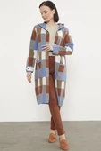 Blok Desenli Renkli Uzun Hırka - Mavi thumbnail 4