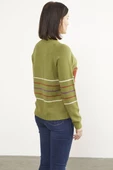 Blok Cepli Renk Çizgili Triko Kazak - Yeşil thumbnail 5