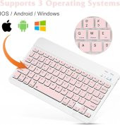 Valkyrie BL30 Bluetooth 10 inç Ios Windows Android Uyumlu Kablosuz Klavye - Türkçe - Şarjlı-Sessiz Multimedia - Ultra İnce Pembe - 5